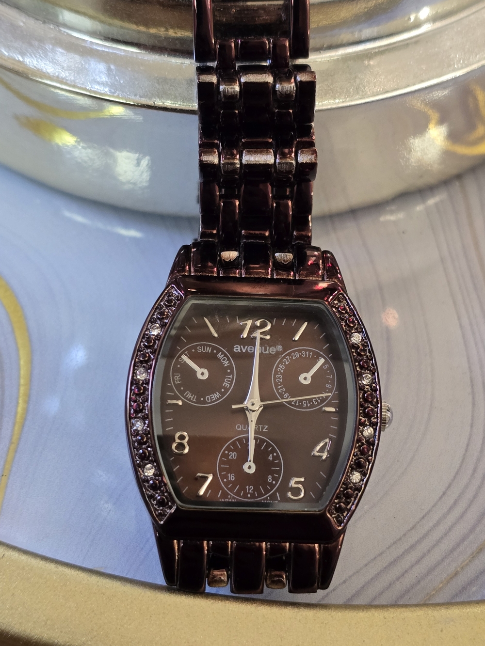 Avenue Men’s Brown Crystal Accent Bracelet Watch